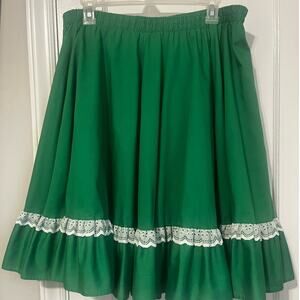 Vintage 60s Partners Please Green White Full Ruffle Skirt Medium Prairie Western